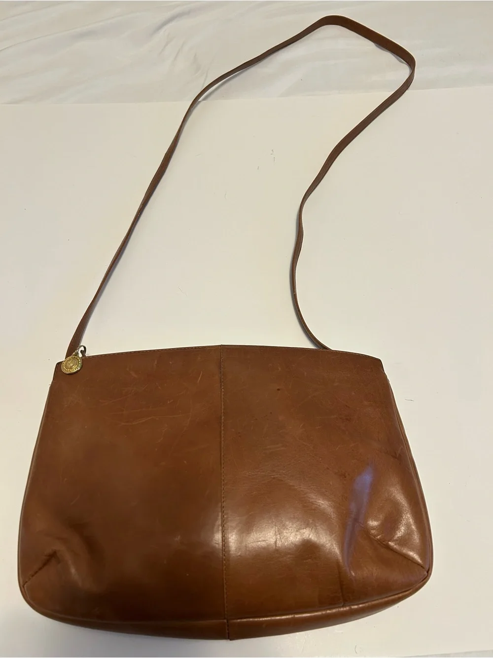 Vintage Kurt Geiger Small Minimalist Designer Brown Leather Crossbody Bag